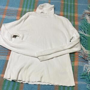 Lauren Ralph Lauren Women's White Turtleneck Sweater Ribbed Long Sleeve Cottom